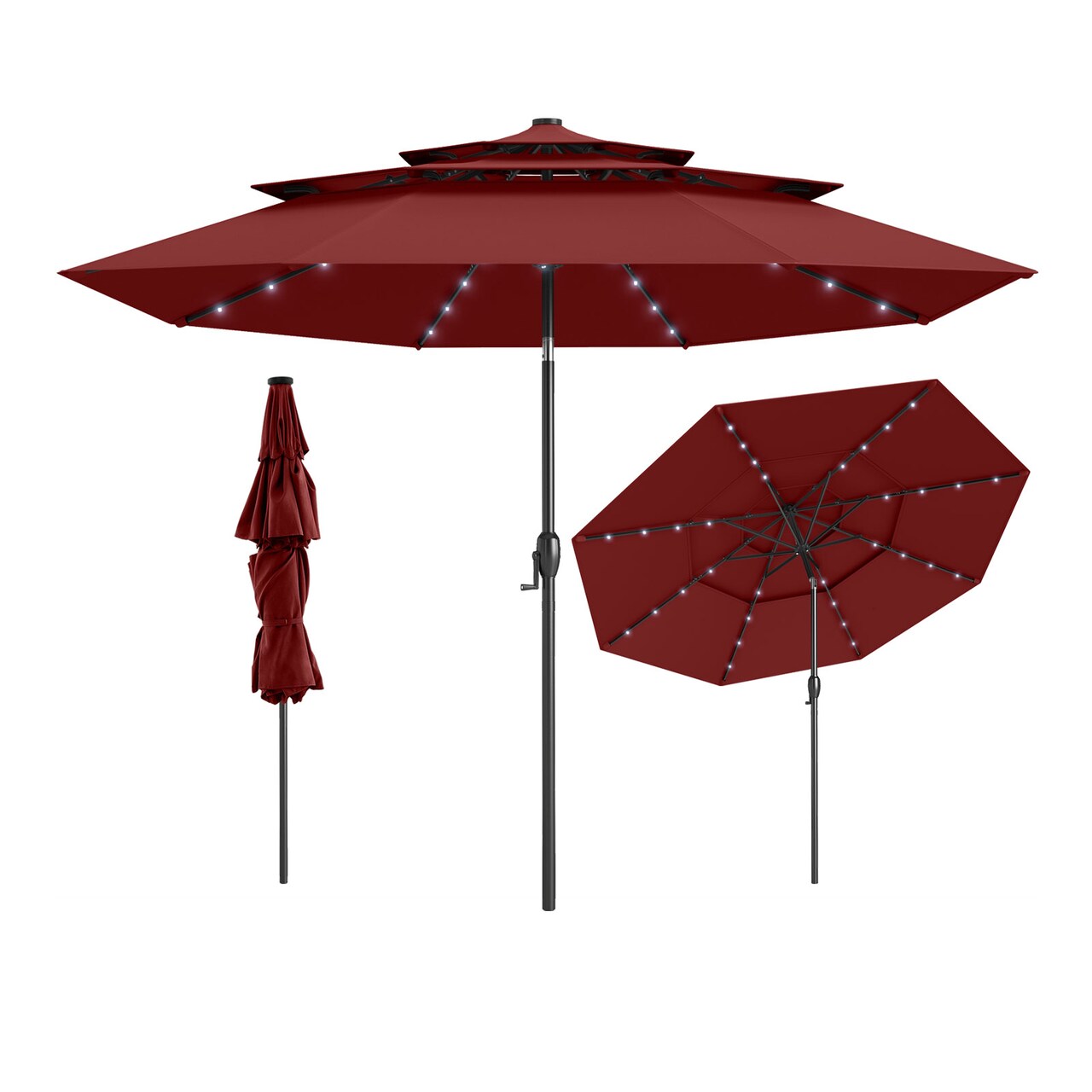 Outdoor 10 Feet Solar Umbrella with LED Lights and Adjustable Tilt for Perfect Shade